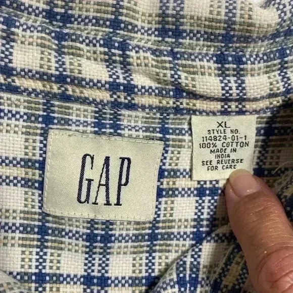 Gap Mens Woven Cream, Blue & Green Long Sleeve Button Front Shirt. Size XL. - Picture 5 of 11